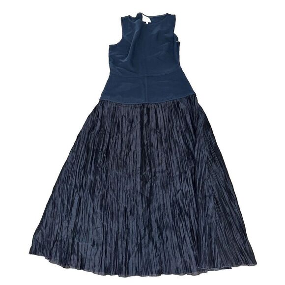Reformation Cyra dropped waist pleated skirt dress midnight navy blue Size 12 - Picture 3 of 7